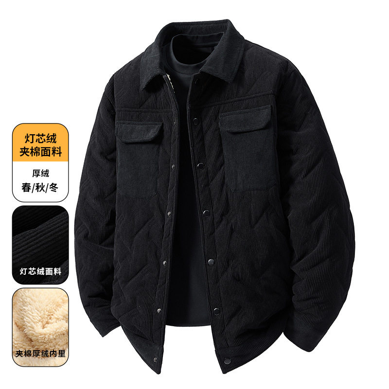 大码夹棉加绒外套男衬衫领休闲百搭休闲保暖青年夹克加肥加大码