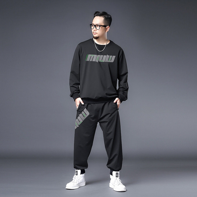 加肥加大肥佬百搭款秋季卫衣两件套帅气胖子运动服大码休闲套装男