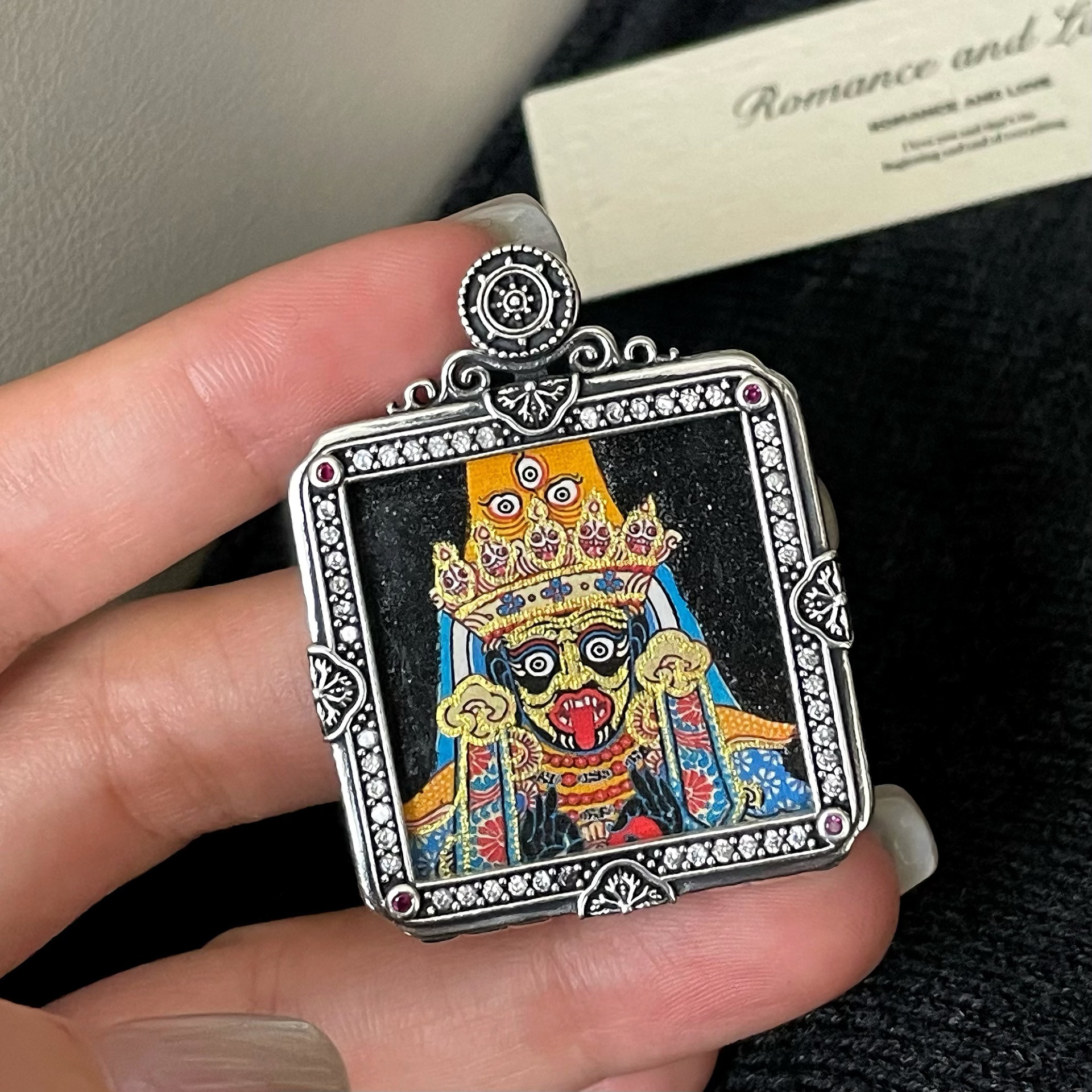 国潮纯银扎基拉姆唐卡方牌吊坠