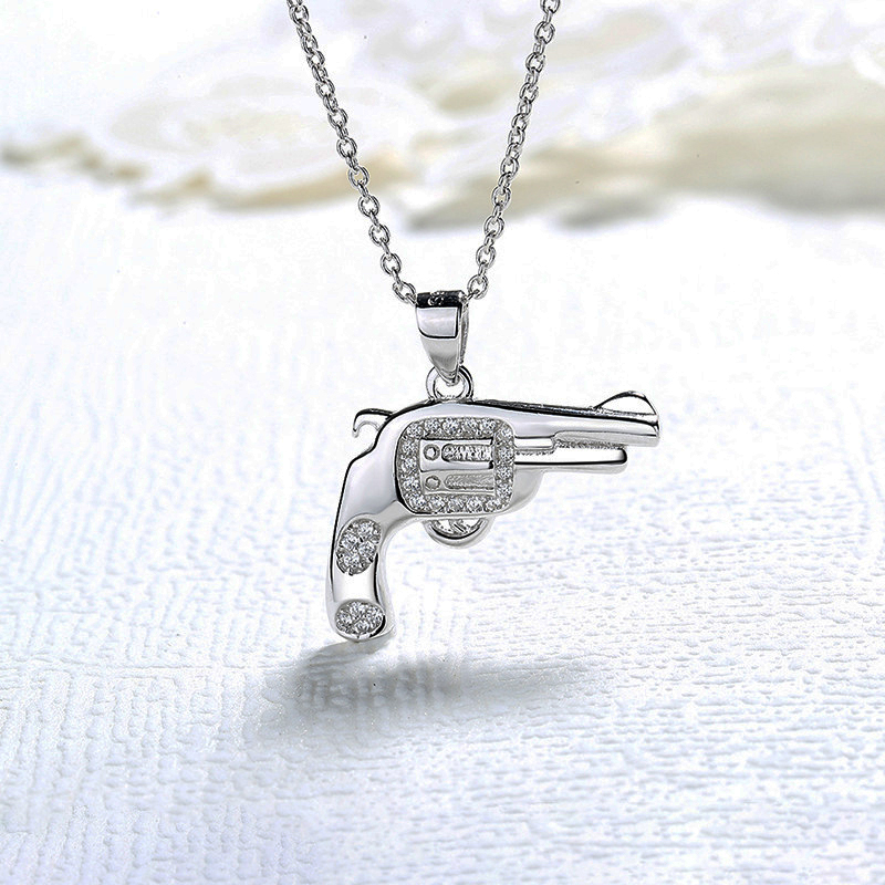 高级感纯银镶锆石左轮手枪锁骨链