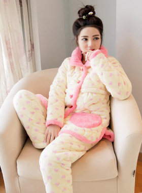 月子服秋冬款夹棉加厚哺乳孕妇睡衣产妇产后加绒喂奶家居服套装