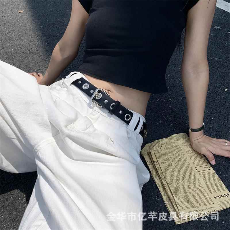 新款腰带女辣妹暗黑风潮流个性圆圈排扣金属链条装饰百搭朋克皮带