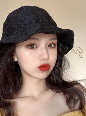 蕾丝帽夏太阳女防晒遮脸款渔夫小檐鱼太阳遮阳韩版夏季韩版渔夫帽