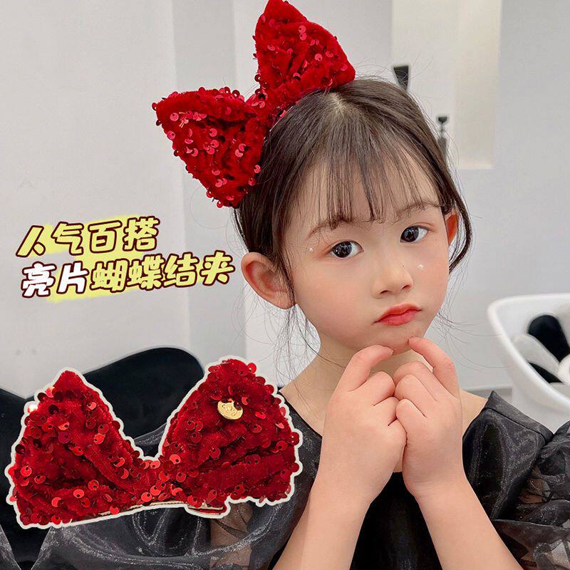 亮片蝴蝶结发夹儿童新款蝴蝶结头饰小女孩立体发夹子可爱发卡发饰