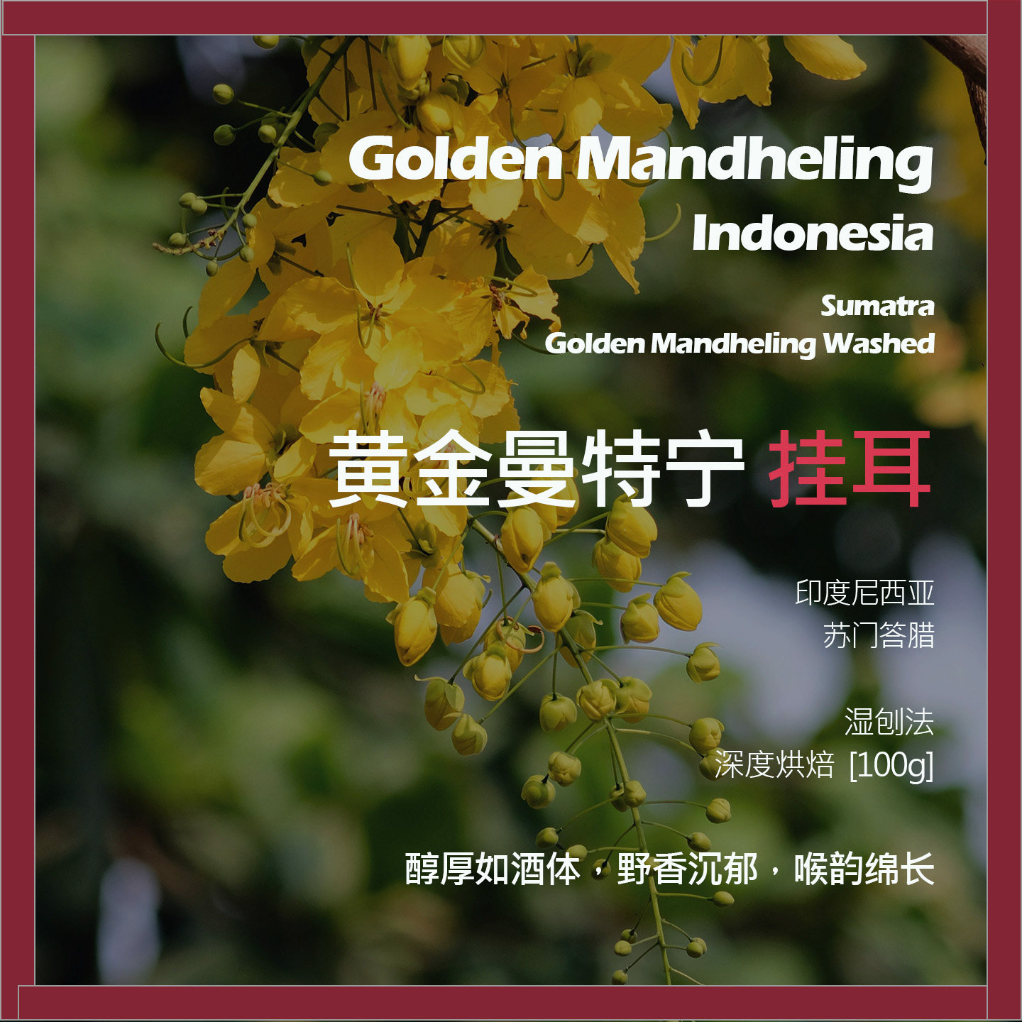 挂耳印尼苏门答腊黄金曼特宁湿刨法单品咖啡豆深烘喉韵绵长