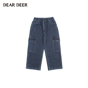 【门店同款】迪迪鹿男童牛仔裤2025冬季新款工装裤加绒加厚长裤子