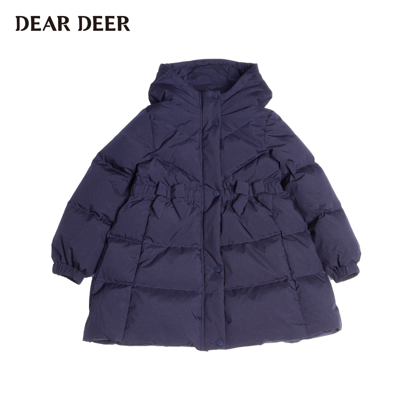 【门店同款】迪迪鹿女童羽绒服2025冬季新款蝴蝶结收腰中长款外套