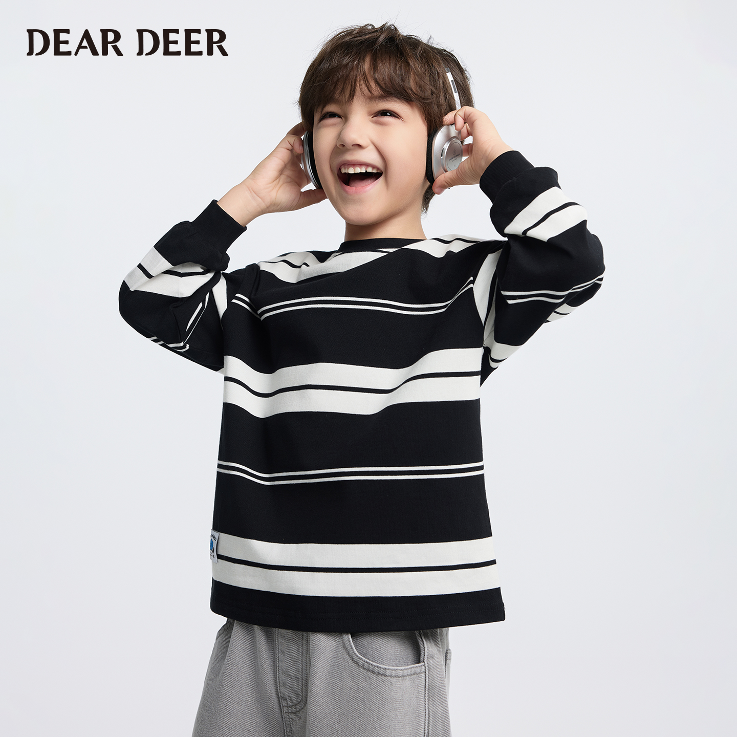 【门店同款】迪迪鹿男童长袖T恤2025秋季新款男孩圆领条纹t恤上衣