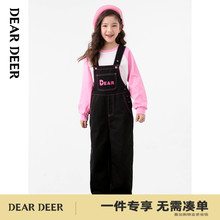 迪迪鹿女童背带裤全棉2025秋冬季新款儿童背带牛仔长裤连体裤洋气