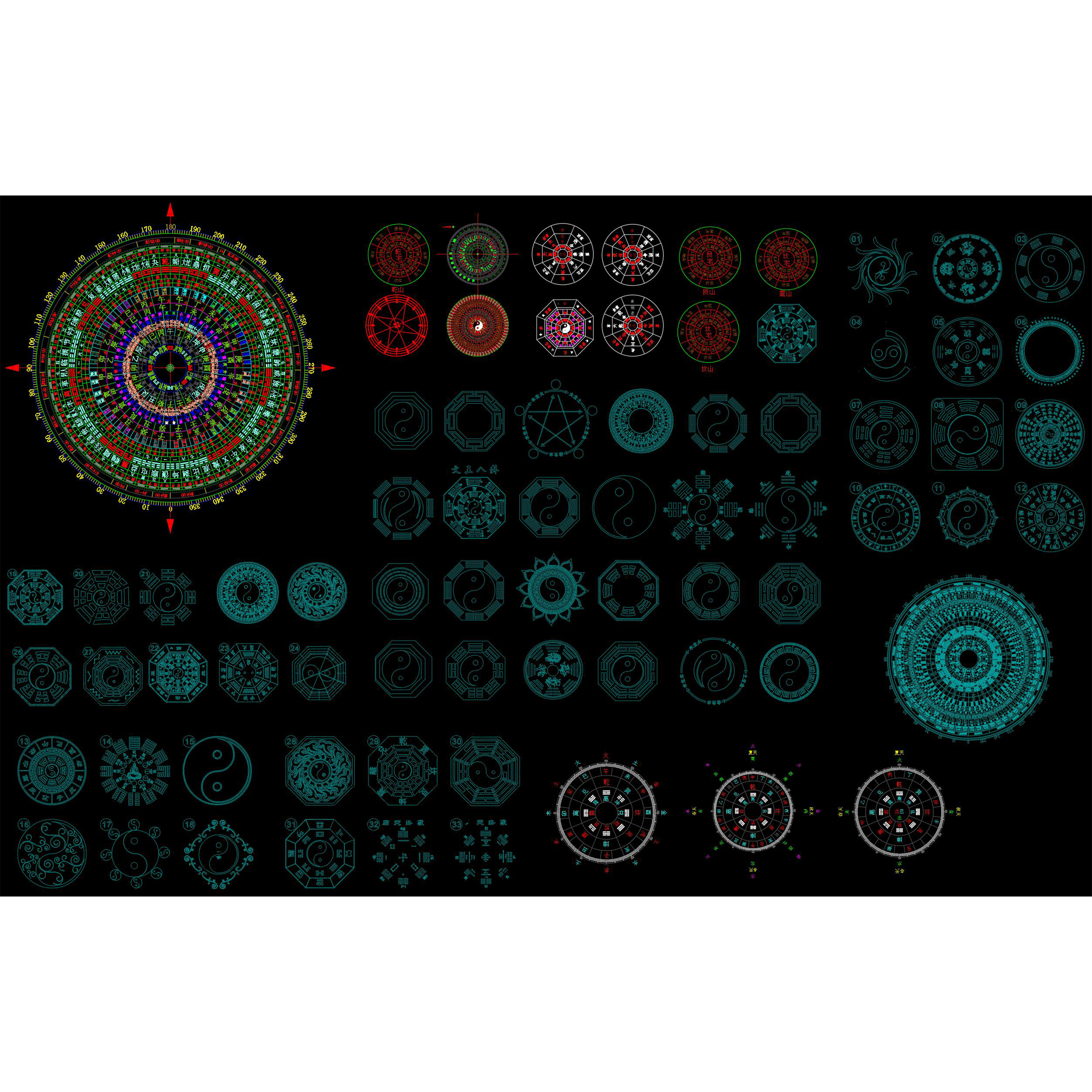 （587）风水罗盘八卦图太极图cad图库