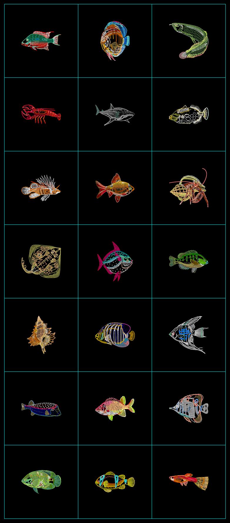 （83）精美彩色鱼CAD格式文件