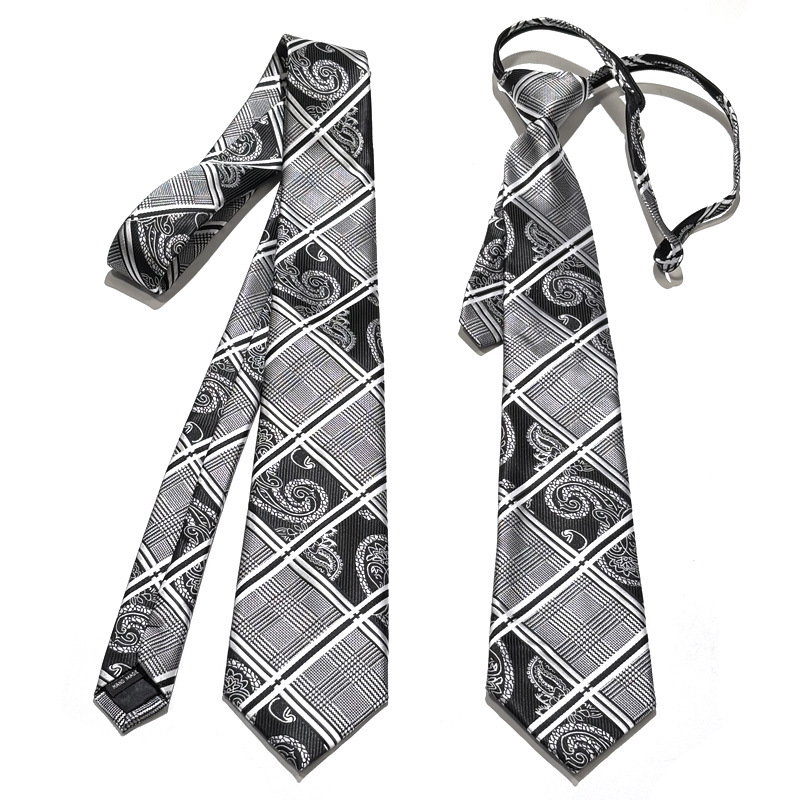 领带男女士黑白格子宽版JK腰果花手打拉链免打灰黑条纹