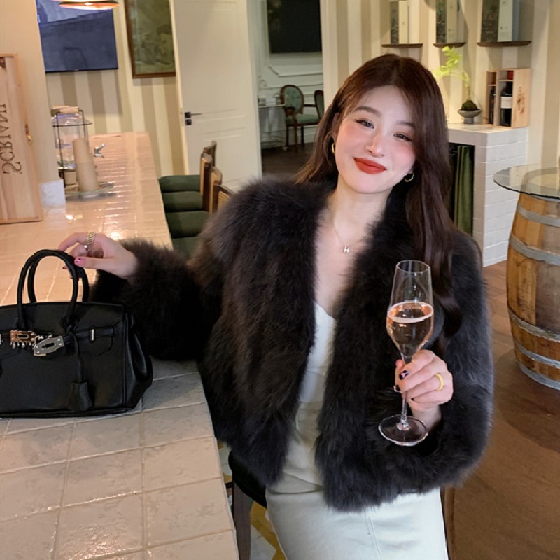 仿狐狸毛皮草外套女短款爆款显瘦