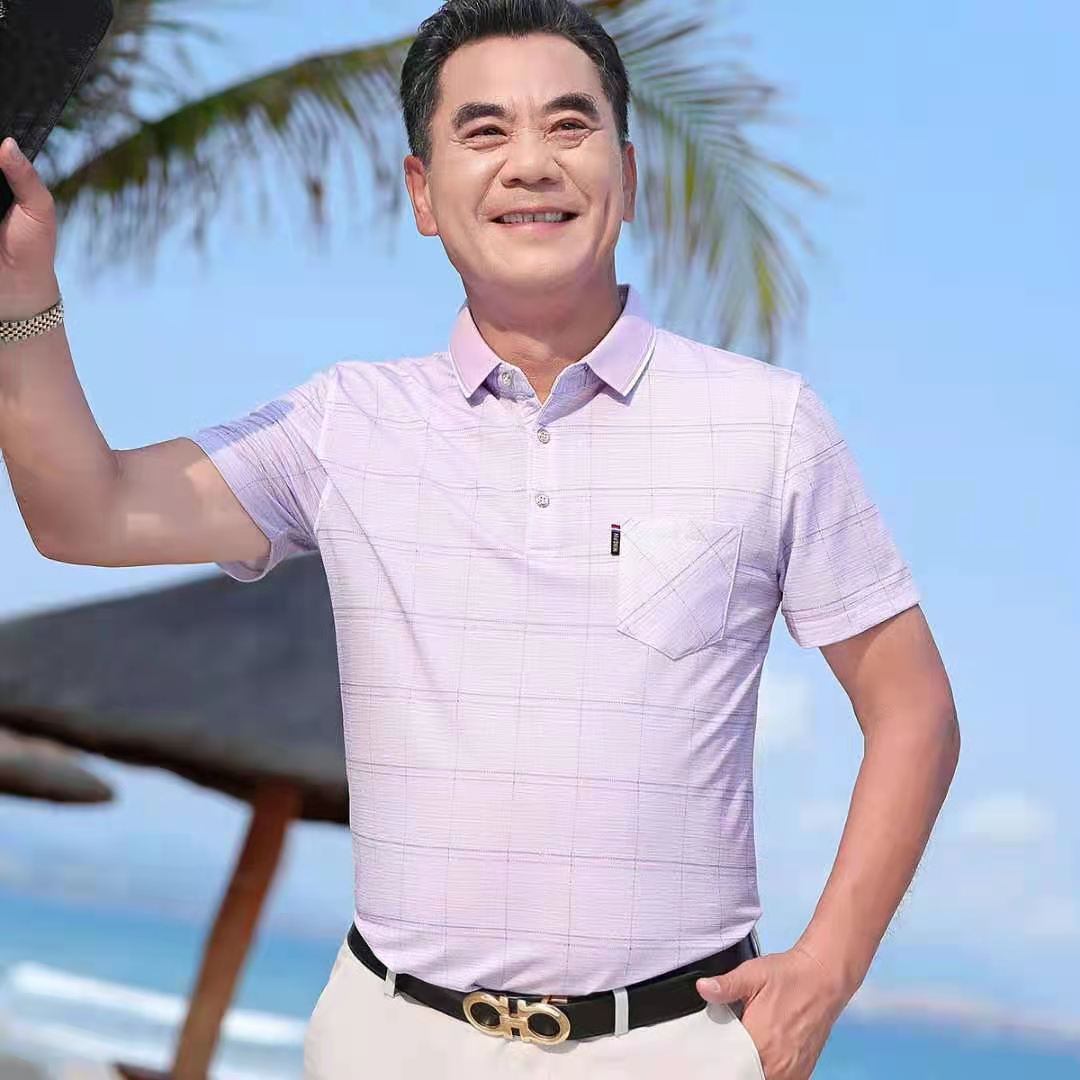 新款中老年人夏季体恤男冰丝衬衣半袖