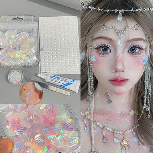 采购产品美人鱼的脸贴纸，美人鱼的耳朵挂钩，鱼鳞，钻石贴纸，眼