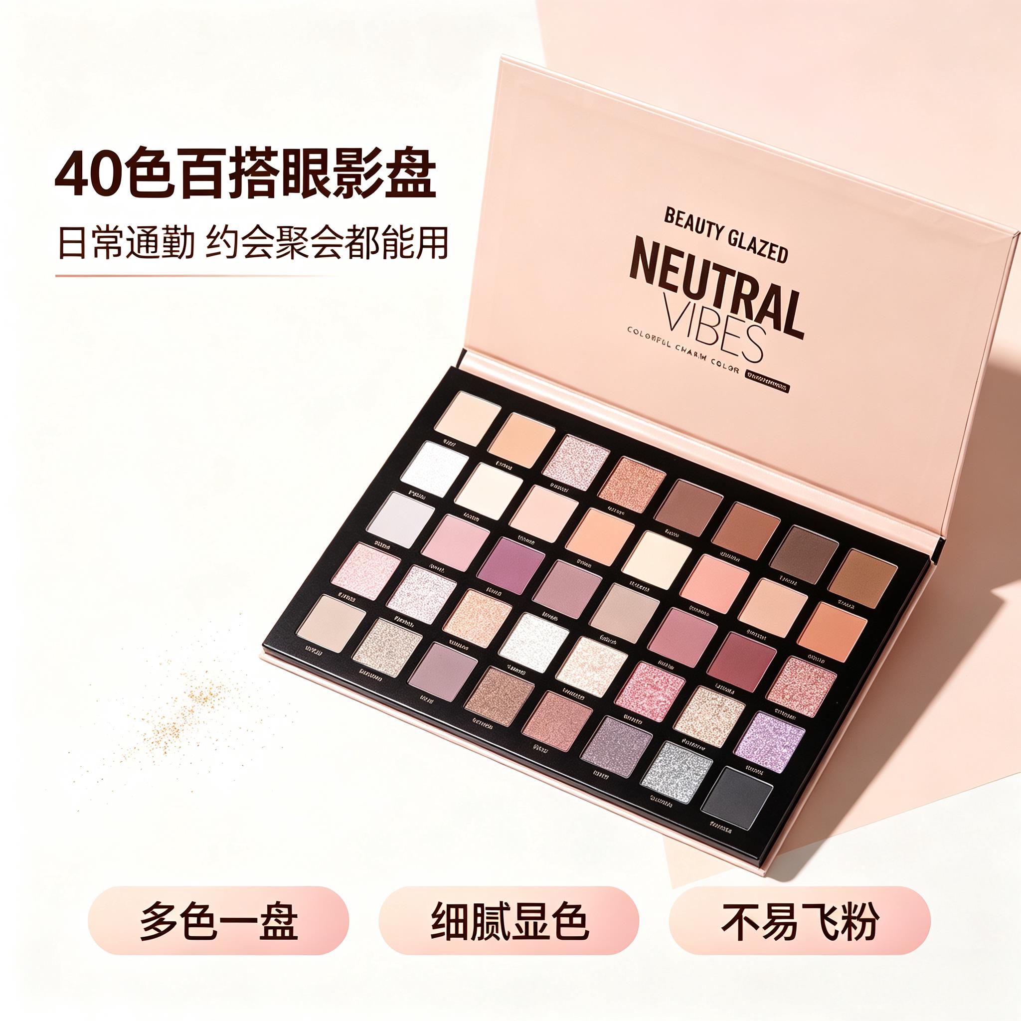 网红40色眼影盘细腻珠光哑光亮片多色组合新手日常舞台创意彩妆盘