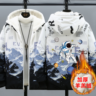 初中生冬季外套男大童棉衣秋冬款12加绒加厚15岁男孩14棉服13冬装