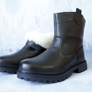 皮毛蒙古一体雪地羊毛冬季棉靴保暖加厚马靴东北棉男牧马羊毛靴子