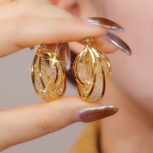 925银针轻奢小众设计感气质耳环高级感时尚镂空网纱耳扣秋冬耳饰