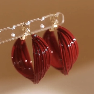 2025新年红色喜庆系耳环秋冬优雅气质高级感S925银针百搭耳钉饰品