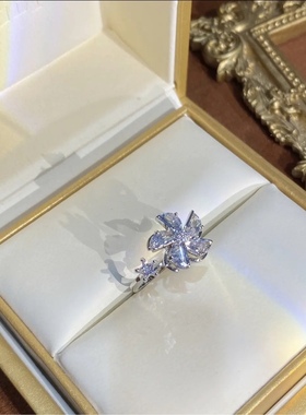 轻奢小众设计新款热门闪耀锆石镶嵌旋转风车戒指指环开口可调节