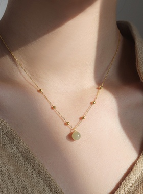 s925韩版和田玉露珠几何吊坠项链