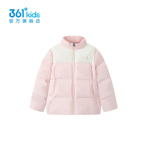 361度女童短款羽绒服2025冬季拼接撞色立领保暖防风外套K62549902