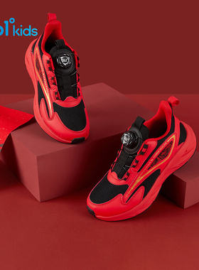 新年国潮361童鞋男童运动鞋2026红色新款儿童鞋子网面旋钮跑步鞋