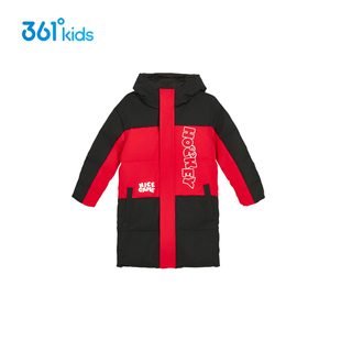 361度儿童长款羽绒服男童2025冬季连帽拼色训练服外套K52444901
