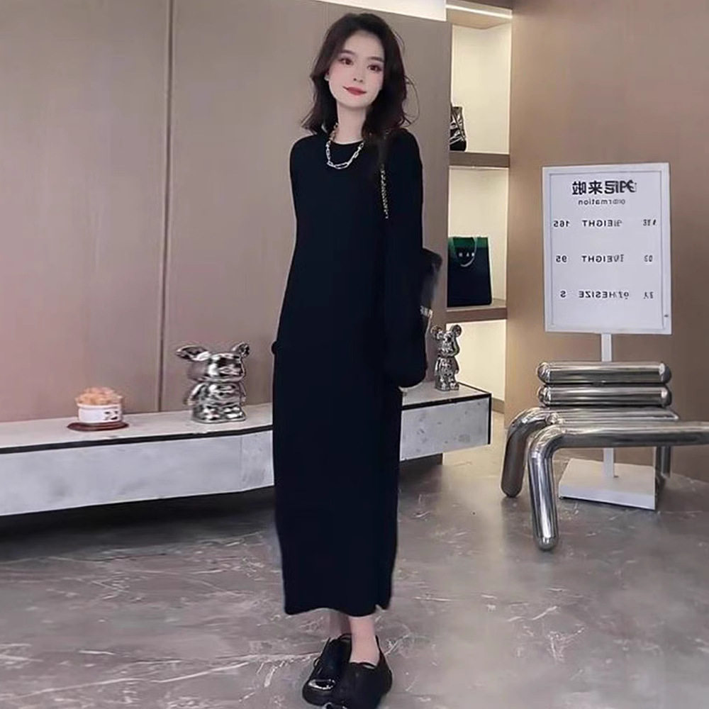 小众设计感感黑色连衣裙女2025年春款宽松显瘦长裙子小黑裙女