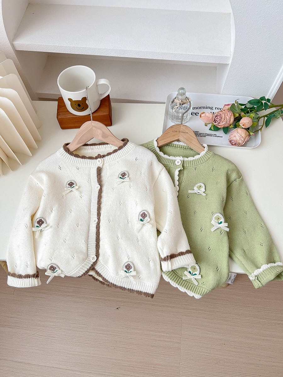 thumbnail for Girls' Knitted Cardigan Autumn Clothing 2023 New Style Baby Sweater Jacket Children's Wool Bottoming Top Autumn