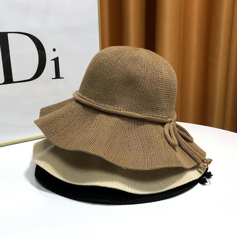 帽子女夏季蝴蝶结防晒遮阳帽荷叶边手工编织棉纱草帽透气渔夫帽