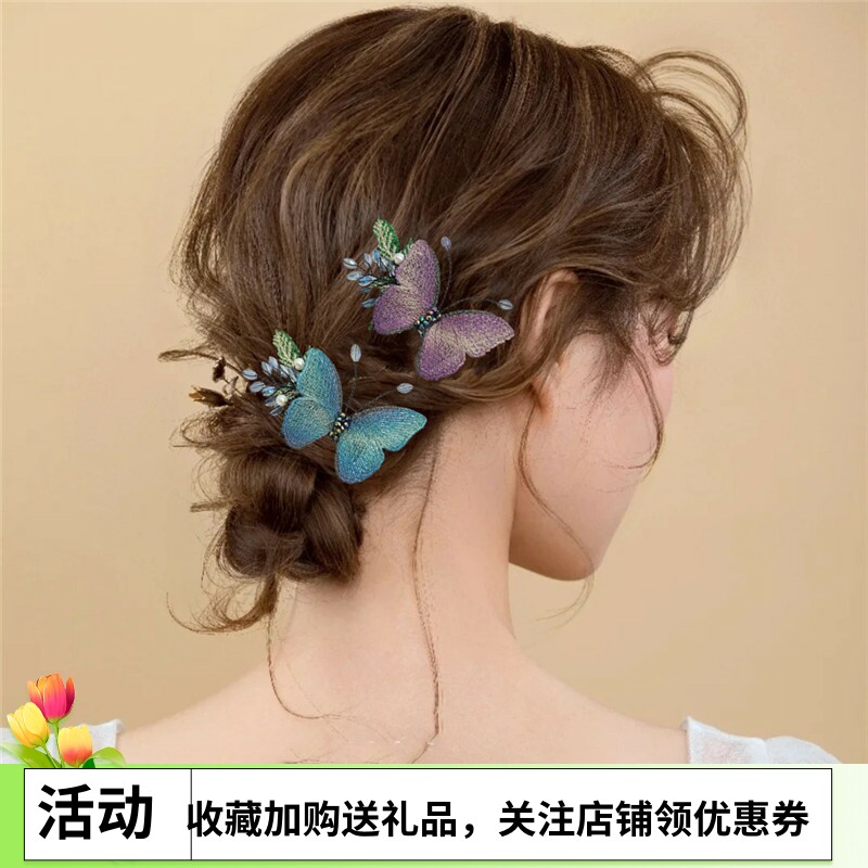 发卡侧卡鸭嘴夹韩国新款刺绣蝴蝶发夹超仙发饰女复古盘发头饰边夹
