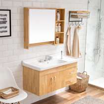 现代简约橡木浴室柜实木卫浴洗漱台卫生间落地式洗脸洗手盆柜组合