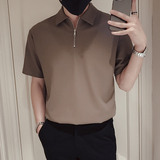 T40-P48夏季半拉链T恤男短袖POLO衫白色夏装男装痞帅衣服4，男装T恤，电商A257