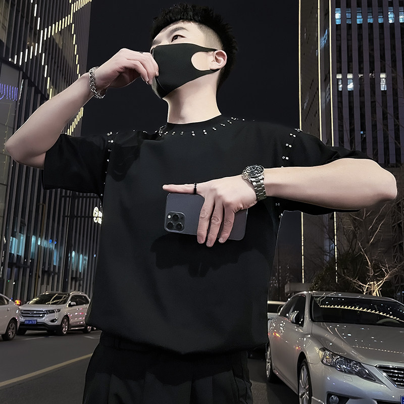 X23-P58 高级感铆T恤男短袖美式潮牌男装上衣2024新款潮流半袖1图片