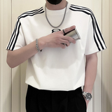 X27-P58侧边条纹短袖T恤男夏季圆领2024新款男装上衣潮牌痞2，男装T恤，电商A257