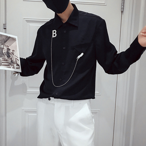 S01 衬衫男长袖休闲百搭衬衣网红潮牌男装衣服  黑2图片