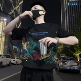 X51-P58美式涂鸦T恤男重磅短袖彩印2024新款夏季男装上衣痞帅气1，男装T恤，电商A257