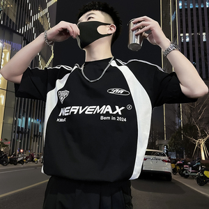 X39-P58 美式短袖T恤男撞色男装上衣2024新款男装上衣潮流痞帅气图片