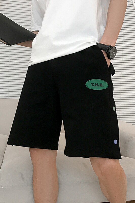 D33-P45夏季男士网红潮流排扣休闲裤百搭宽松运动纯色五分裤3,男装休闲裤,电商A257