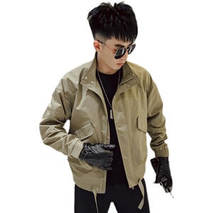 J51-P88 秋季男士夹克外套潮牌ins机车工装宽松休闲纯色外套图片
