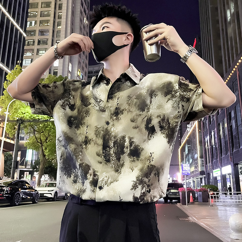 CX11-P48夏季冰丝速干衬衫男短袖垂感寸衫夏威夷度假花色男装1,男装衬衫,电商A257