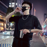 T35-特P48拼接条纹T恤男夏季短袖2023潮流男装休闲个性ins潮牌，男装T恤，电商A257