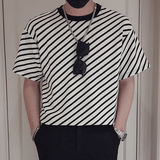 T60-P55黑色条纹T恤男潮牌痞帅炸街夏季2023新款男装重磅短袖3，男装T恤，电商A257
