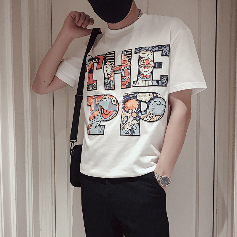 AT03-P48夏季设计感动漫T恤男ins潮牌半袖2022新款男装上衣短袖1,男装T恤,电商A257
