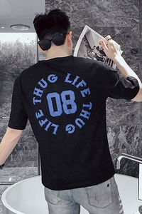 T68 黑色简约百搭字母短袖男士t恤潮流半截袖宽松衣服图片