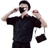 T75-P58夏季时尚个性条纹高级感夜店短袖衬衫穿搭时尚潮牌上衣3，男装衬衫，电商A257