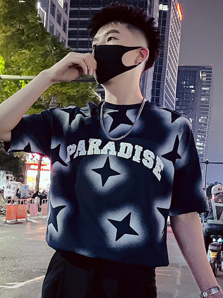 T87-P58短袖男2023新款印花t恤夏季潮牌潮流痞帅小众圆领半袖1，男装T恤，电商A257