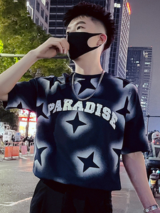 T87-P58 短袖男2023新款印花t恤夏季潮牌潮流痞帅小众圆领半袖1,男装T恤,电商A257